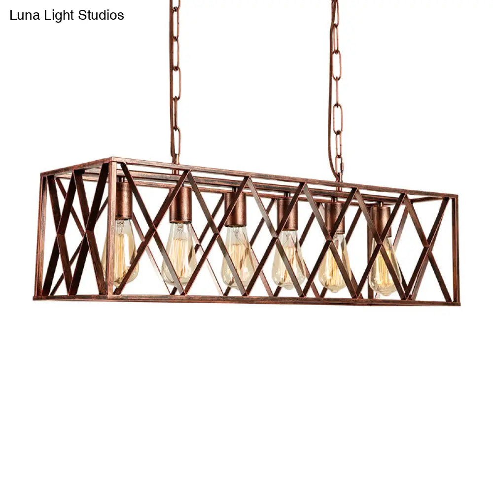 DecorBites™ Industrial 6-Light Metal Cross Pendant Light with Weathered Copper Finish for Dining Rooms