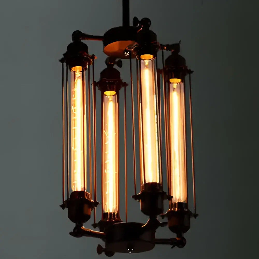 Vintage-style brass pendant lamp with five glowing Edison bulbs, part of decorbites industrial hanging pendant lamp collection
