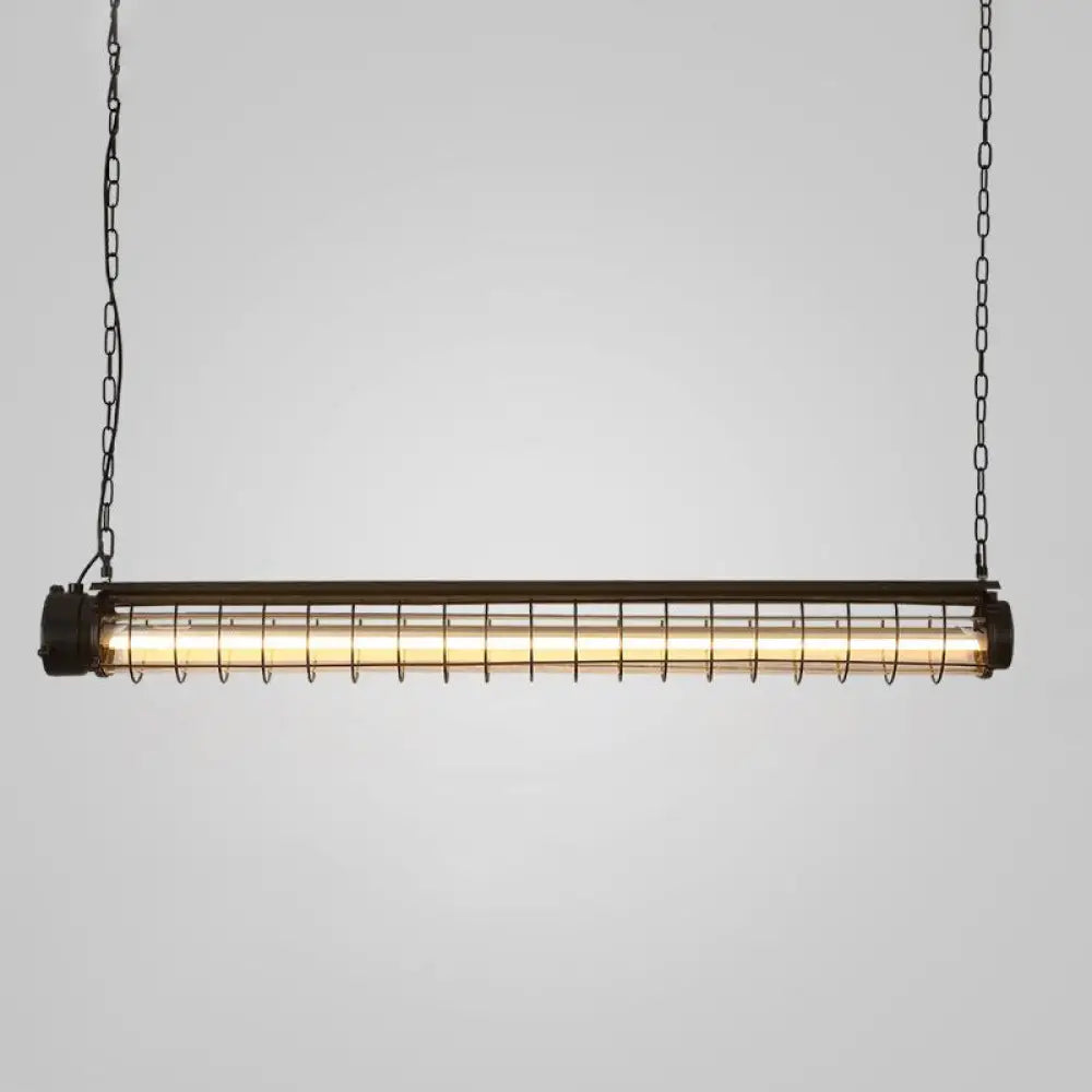 DecorBites™ Industrial Black Cage Island Pendant - Tubular Design for Dining Room Ceiling