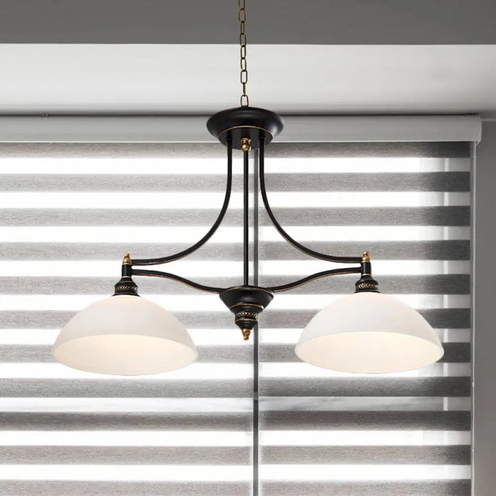 DecorBites™ Industrial Black Dome Island Light Fixture with Opal Glass - 2-Bulb Dining Table Hanging Lamp