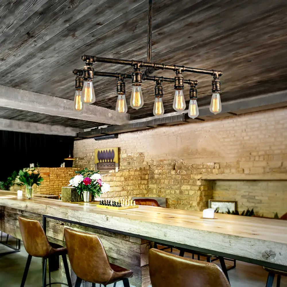 DecorBites™ Industrial Bronze Pendant Lamp with 8-Light Pipe Island Design – Perfect for Restaurants