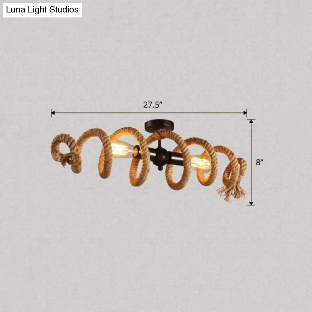 DecorBites™ DecorBites™ Industrial Brown Rope Spiral Ceiling Mount Light - Semi Flush Mount for Dining Room