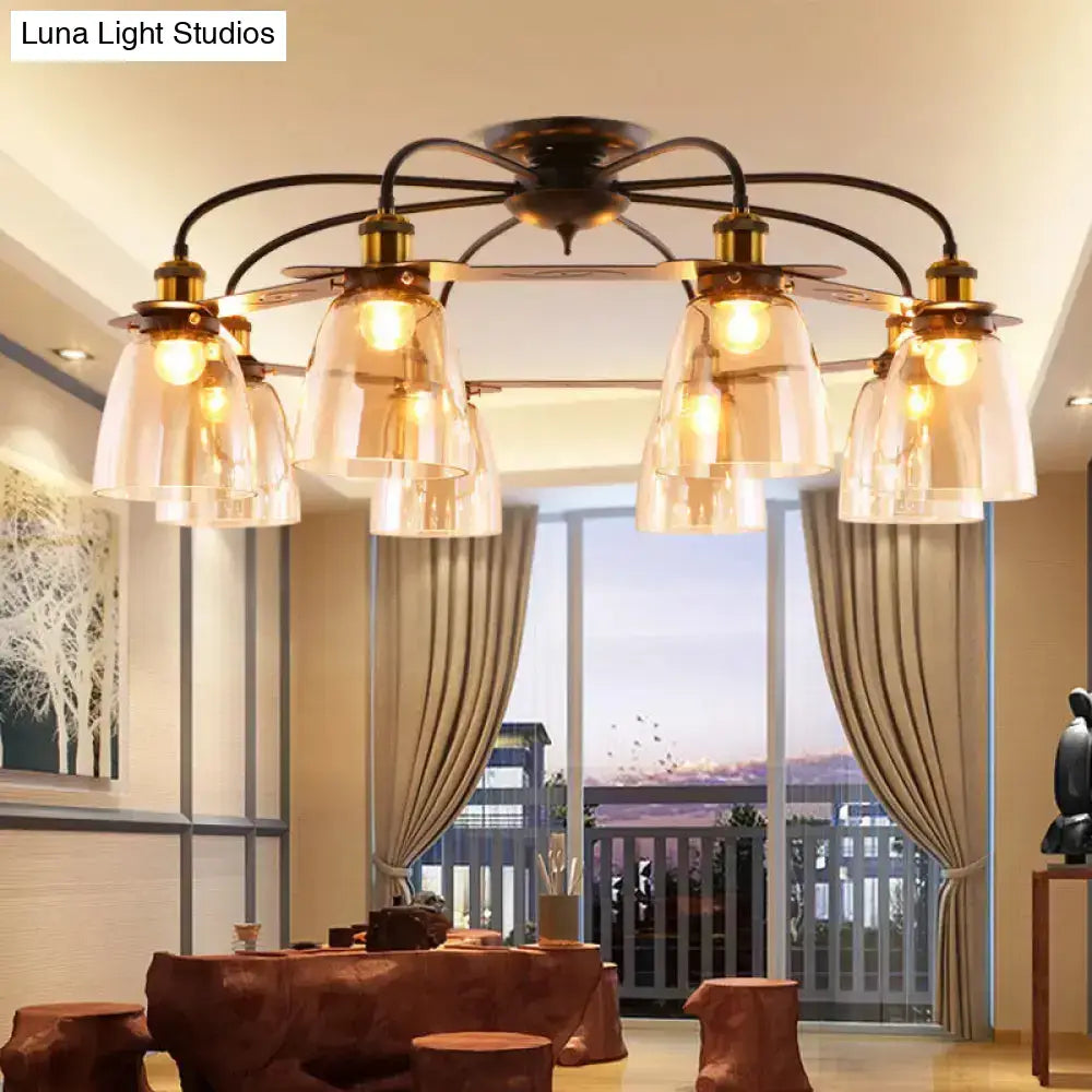 DecorBites™ Industrial Cognac Glass Bell Semi Flush Ceiling Lamp (3/5/6 Heads) in Aged Brass - Perfect for Living Room