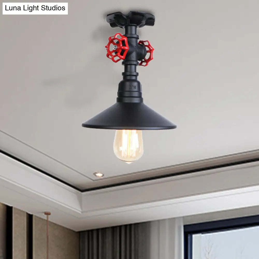 DecorBites™ DecorBites™ Industrial Cone Semi-Flush Ceiling Light with Red Faucet Valve in Black/Bronze for Bedroom