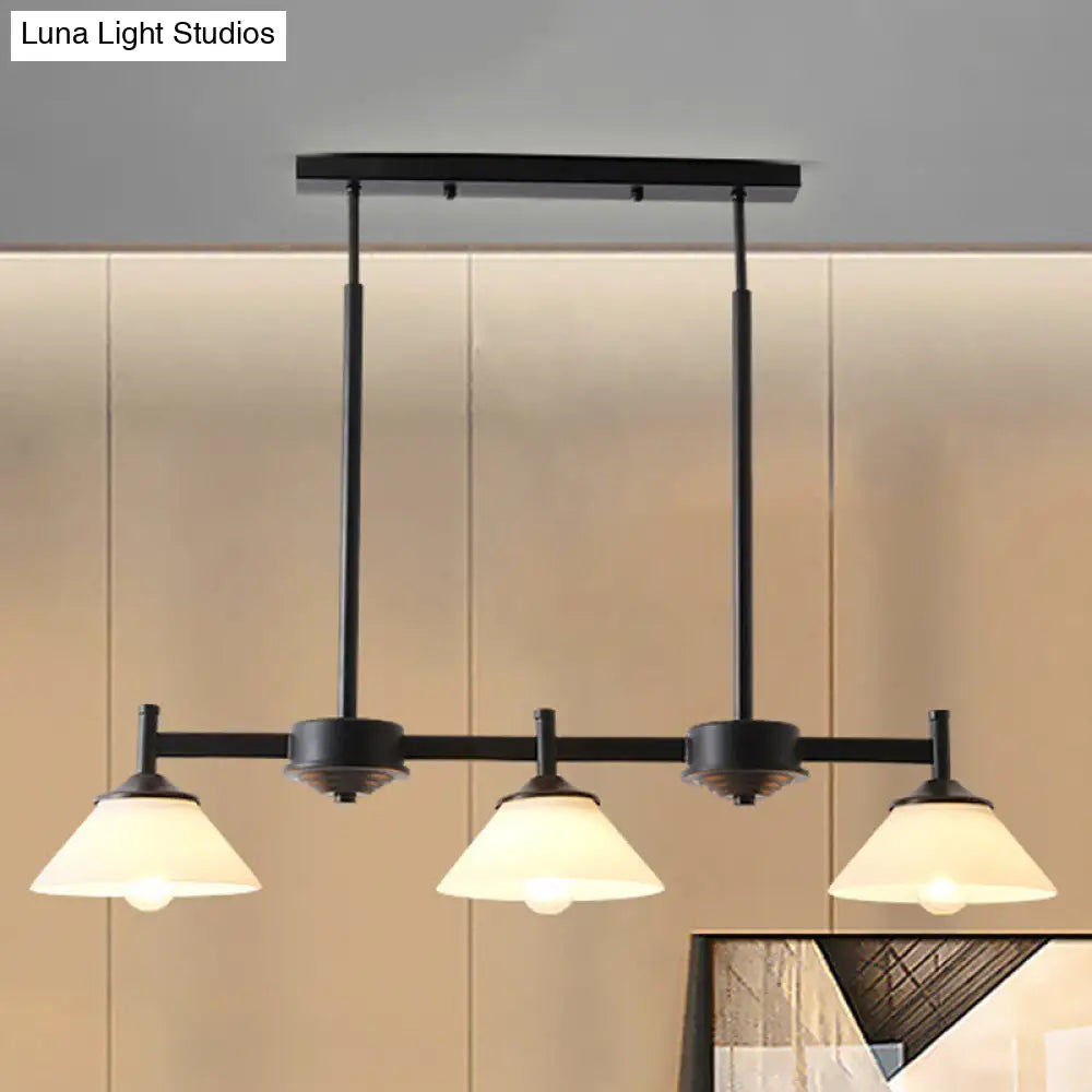 DecorBites™ Industrial Cone Shade Hanging Light Kit with 3 White Glass Lights for Dining Room & Island Lighting