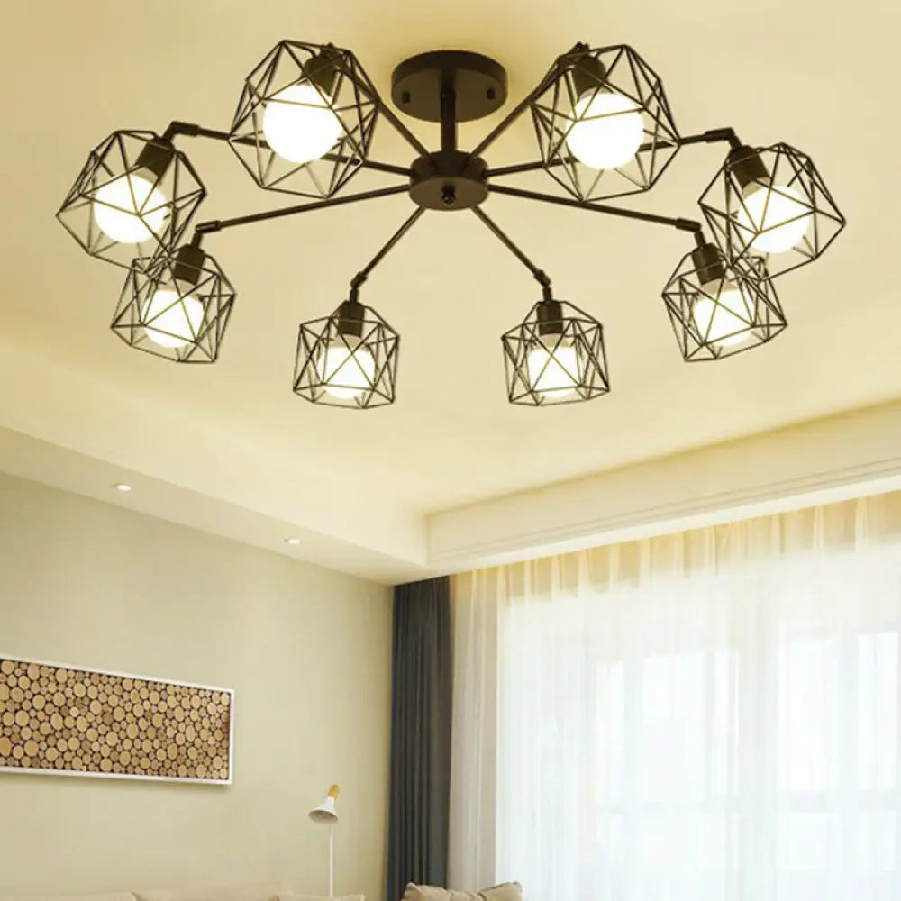 DecorBites™ DecorBites™ Industrial Flush Mount Ceiling Light with Black Hexagonal Iron Cage - Perfect for Living Room