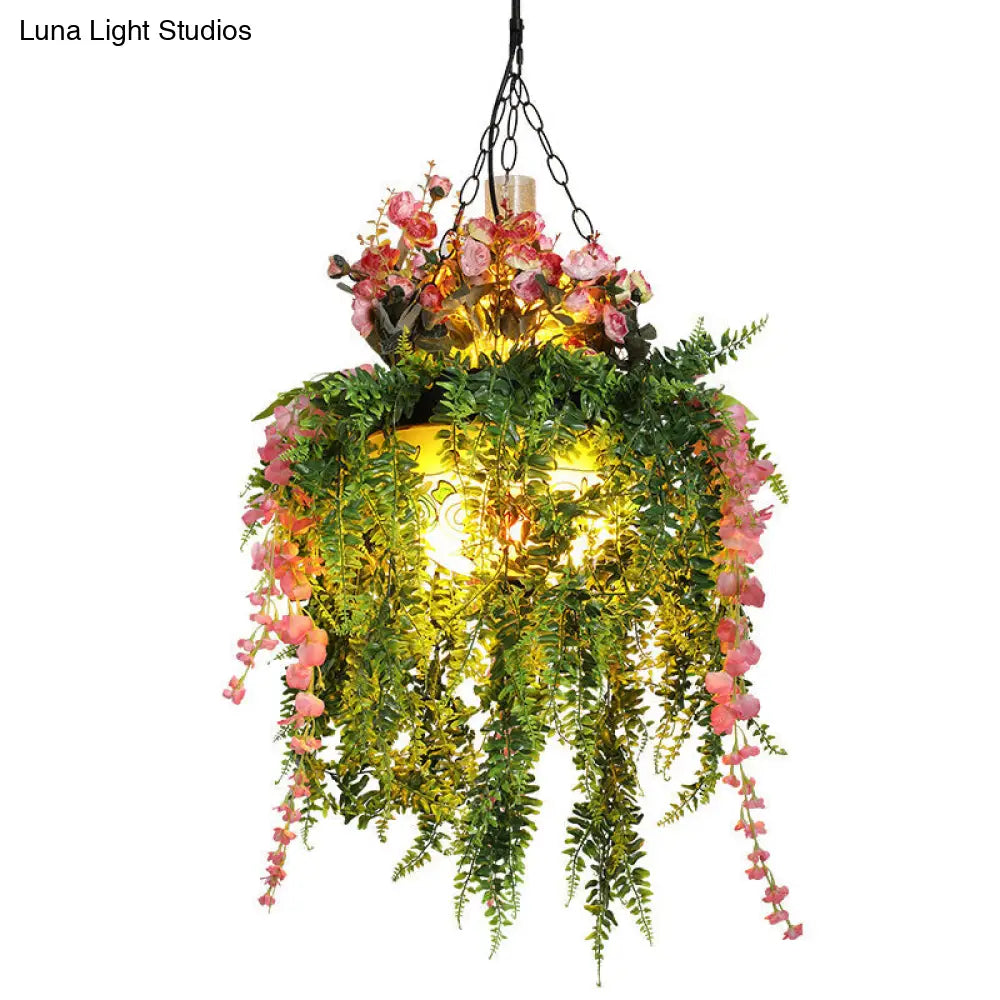 Industrial Green Dome Shade Chandelier with Frosted Glass - 4 Heads, Perfect for Restaurants and Plants