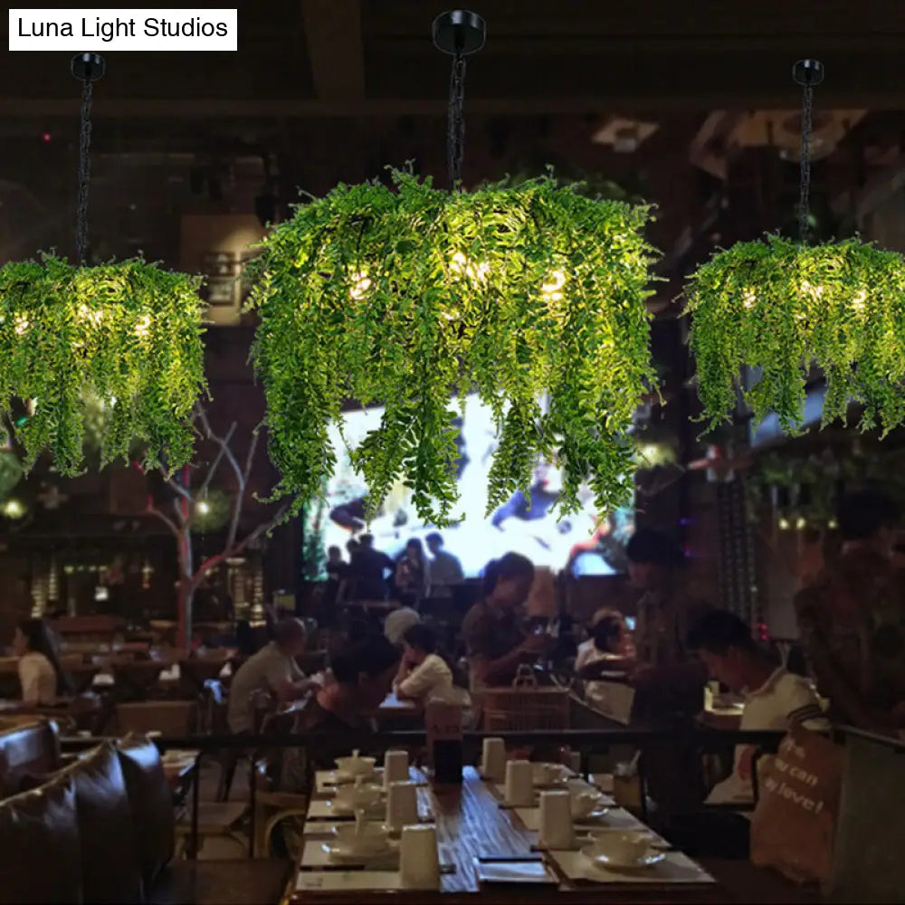 Industrial Green Plant Design Metal Chandelier Light Fixture - 5 Lights, 21.5"/25.5" Wide