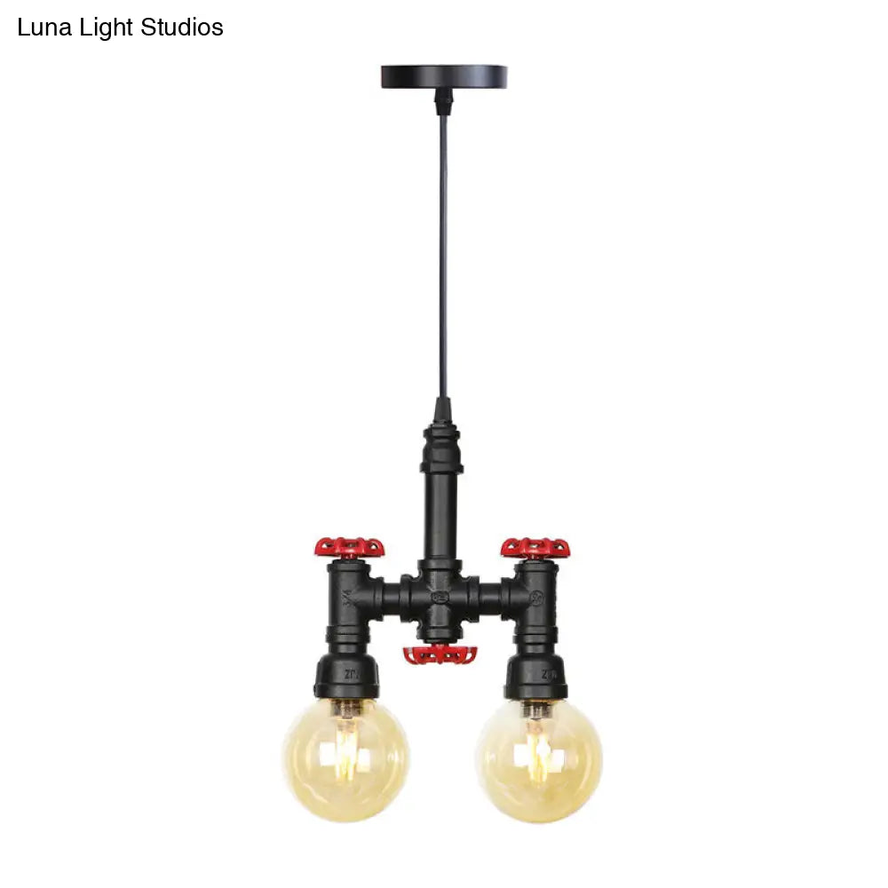 Industrial LED Pendant Chandelier with Amber/Clear Glass Shades - Hanging Light Kit for Restaurants (2-Pack)