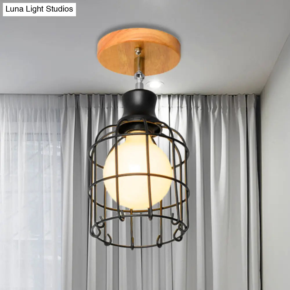 DecorBites™ DecorBites™ Industrial Loft Ceiling Fixture with Wire Cage and Rotatable Bulb - Black Metallic Semi-Flush Mount for 4"/5.5" Dia