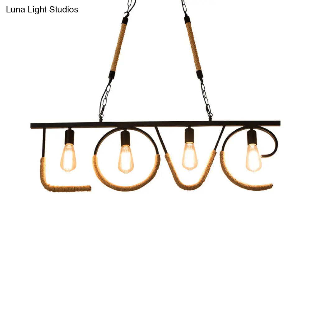DecorBites™ Industrial Metal and Rope Island Lamp with LOVE Design, 4 Bulbs, Beige Finish