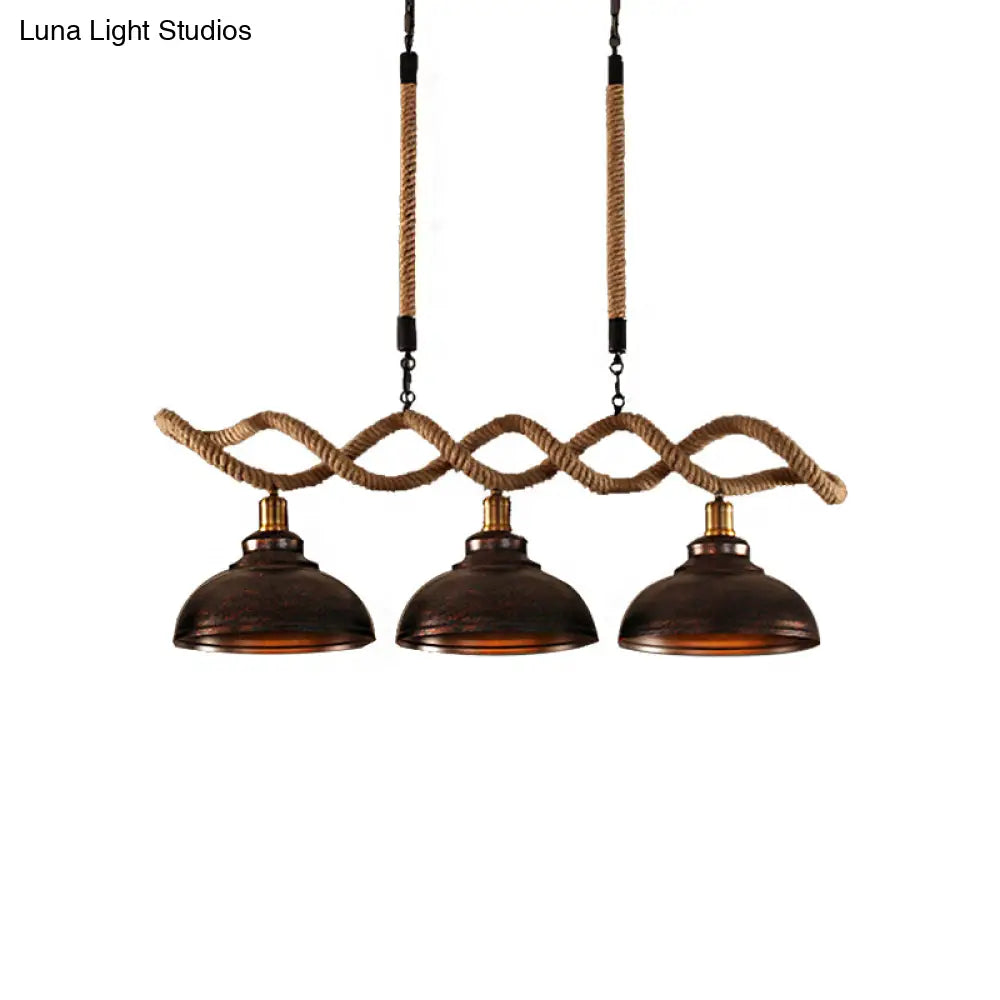 DecorBites™ Industrial Metal and Rope Pendant Light - Rustic Kitchen Island Lamp Kit with 3 Lights