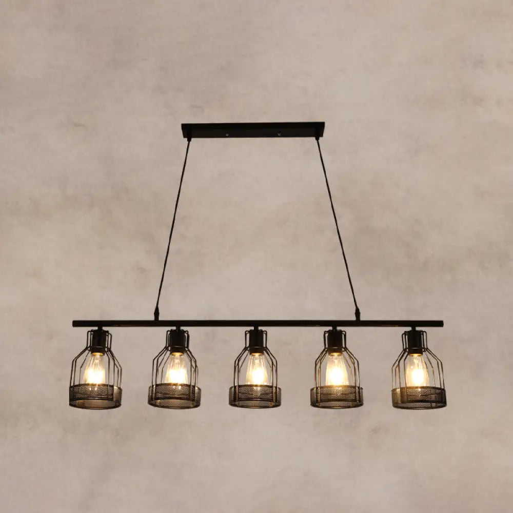 DecorBites™ Industrial Metal Bar Chandelier: Black Birdcage Island Lighting Fixture