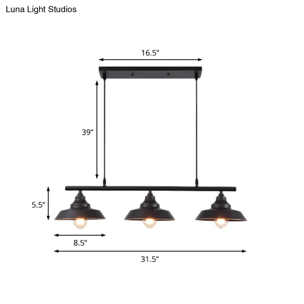 DecorBites™ Industrial Metal Barn Shade Dining Room Chandelier with 3 Black Hanging Light Bulbs