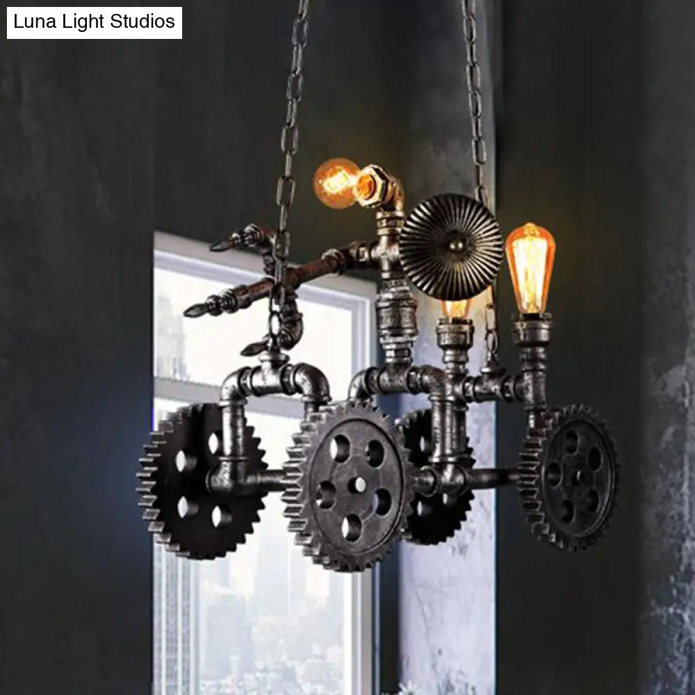 Industrial Metal Gear Pendant Lamp with Robot - Antique Silver Chandelier