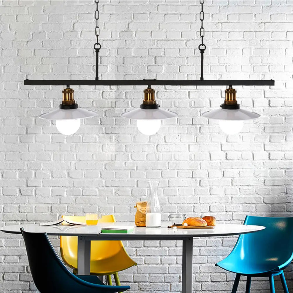 Lámpara colgante industrial de metal DecorBites™ para isla de cocina con pantallas cónicas blancas y cadenas (2 o 3 luces)