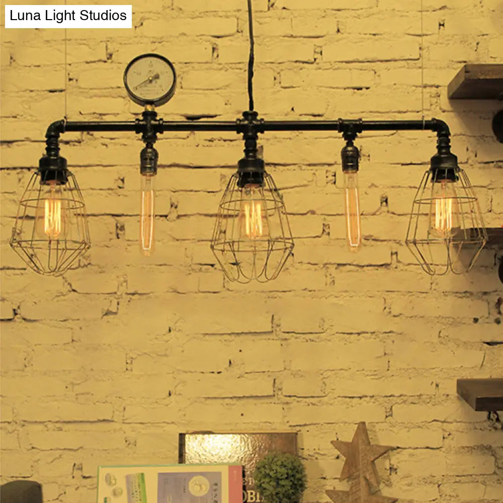 Lámpara de techo colgante DecorBites™ de estilo industrial con tubería metálica y rejilla protectora - 5 bombillas, color negro