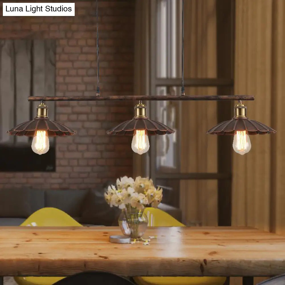 DecorBites™ Industrial Metal Rust Scalloped Suspended Lighting Fixture - Bistro 3-Bulb Island Lighting