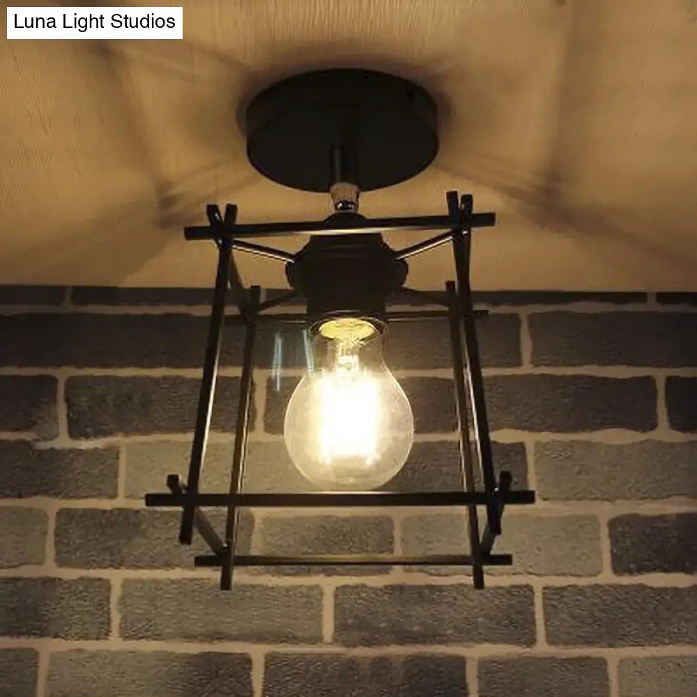 DecorBites™ DecorBites™ Industrial Metal Semi-Flush Ceiling Light with Wire Guard - Rotatable 1 Head Bedroom Flush Mount Lighting in Black/White