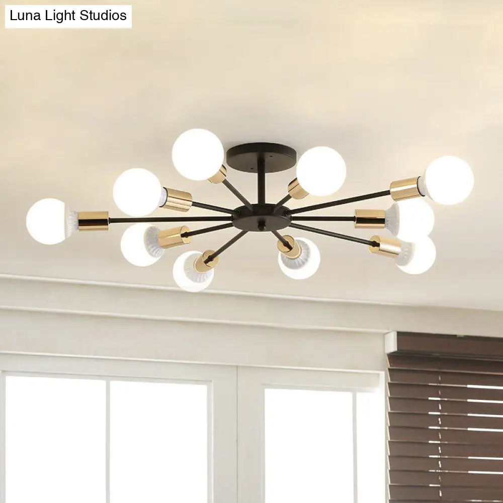 DecorBites™ DecorBites™ Industrial Metallic Semi Flush Light - Black Sputnik Design with 6/8 Exposed Bulbs - Ceiling Mounted Fixture, 23.5"/27.5" W