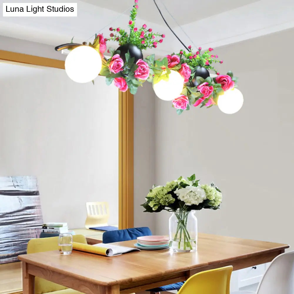 DecorBites™ Industrial Opal Glass Pendant Light with 3 Black Flower Heads for Dining Room Island