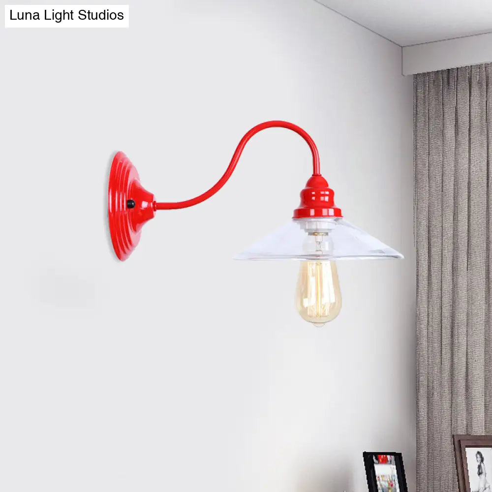 DecorBites™ DecorBites™ Industrial Red Clear Glass Wall Mounted Light with Wide Flare Bulb and Curved Arm