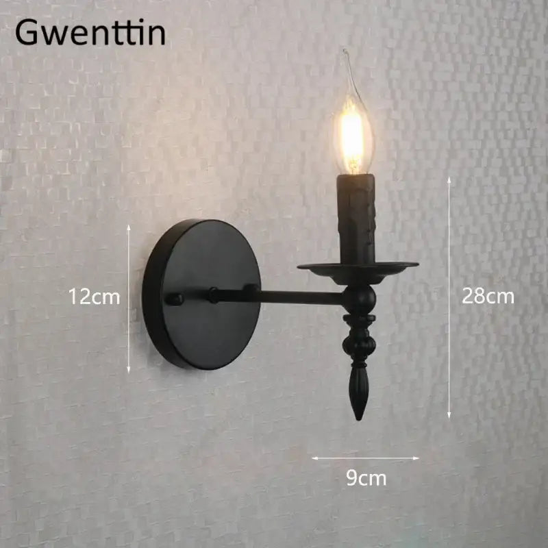 Black wrought iron candle style industrial retro wall sconce with illuminated bulb for bedroom decorbites industrial retro decor
