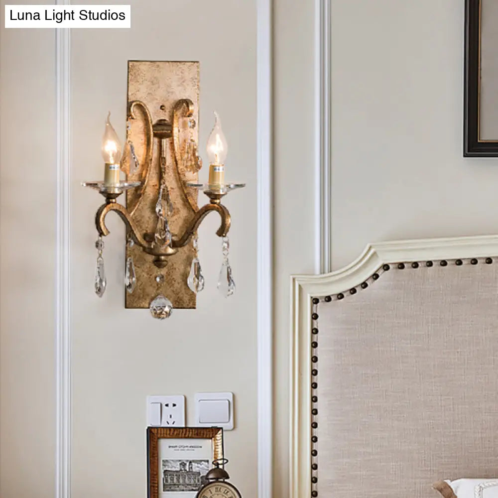 DecorBites™ Industrial Rust Iron Wall Sconce with Teardrop Crystal, 2 Bulb Candle Style Light