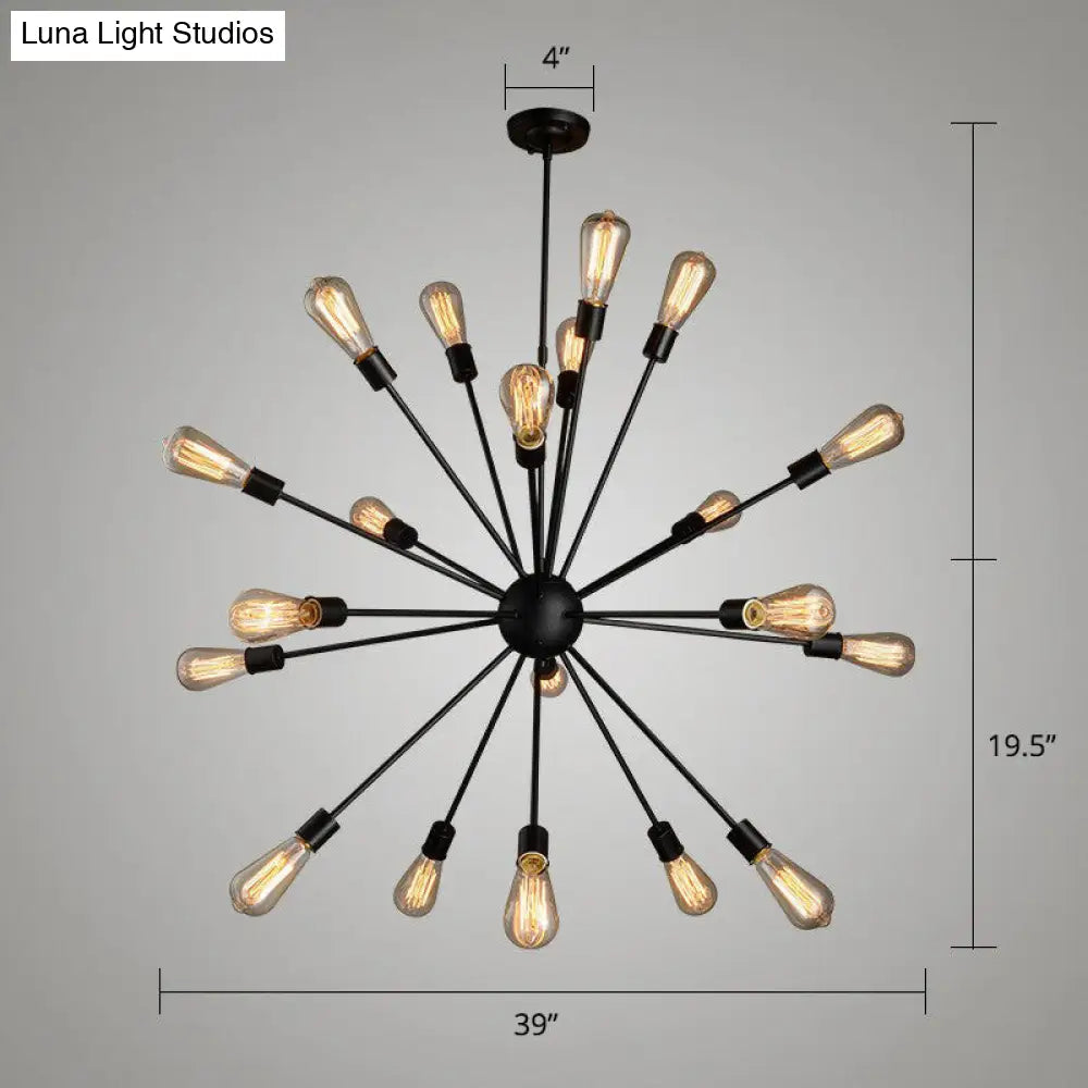 Industrial Sputnik Bar Chandelier with Black Metal Finish