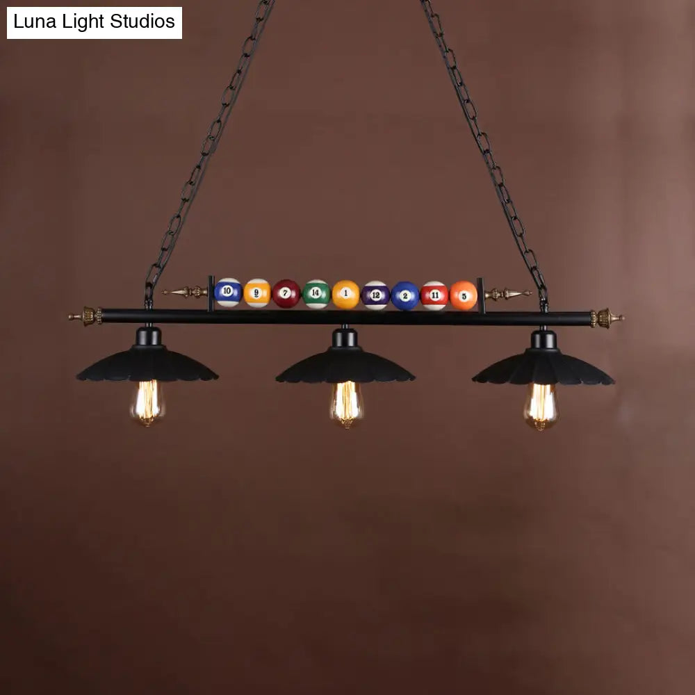 DecorBites™ Industrial Style Black Metal Billiard Light with Scalloped Shade - 3-Light Island Pendant
