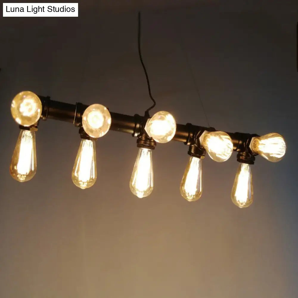 DecorBites™ Industrial Style Black Metal Piping Island Lamp - Dining Room Hanging Light Fixture