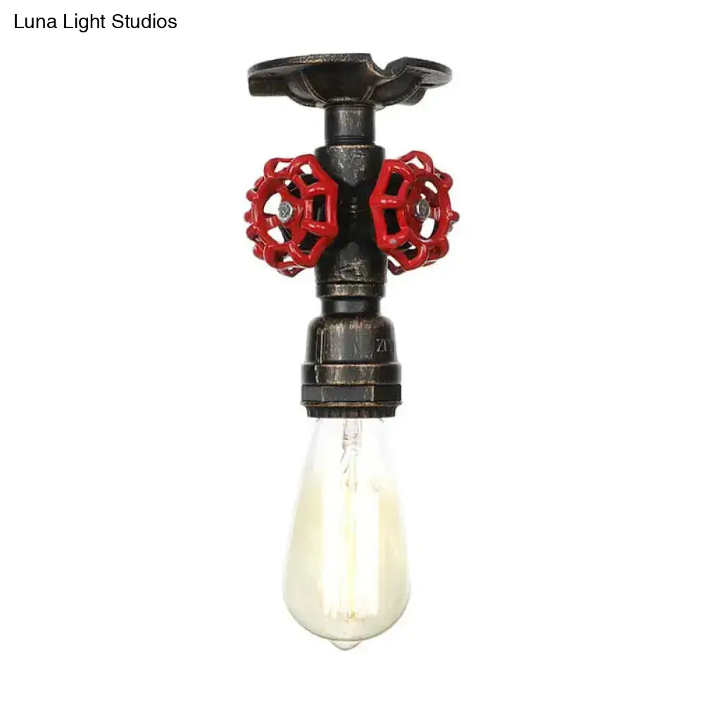 DecorBites™ DecorBites™ Industrial Style Exposed Bulb Semi Flush Mount Ceiling Light in Antique Bronze/Silver/Brass with Water Valve - 1 Light