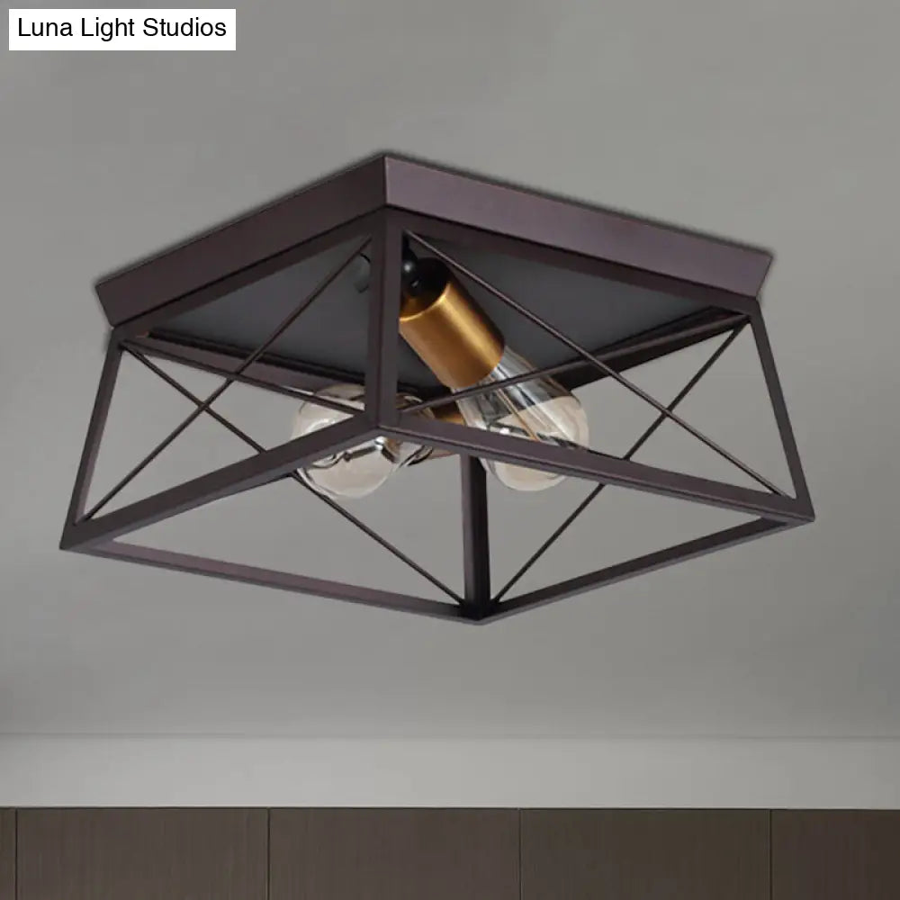 DecorBites™ DecorBites™ Industrial Style Metal Flush Ceiling Light Fixture - 10"/12" Wide - 2 Bulbs - Coffee Tone - Ideal for Restaurants