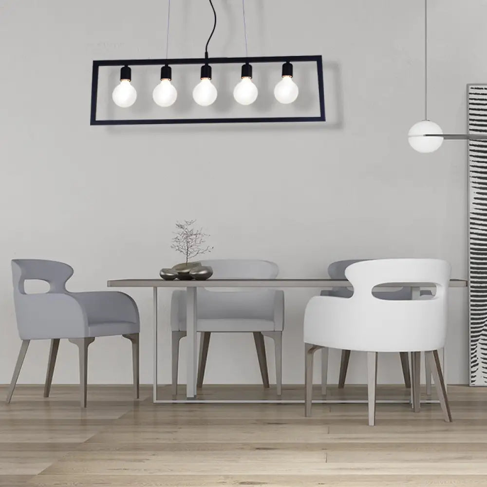 DecorBites™ Industrial Style Rectangular Pendant Light with Black Metal Frame - 3/5 Lights - Ceiling Hanging Fixture