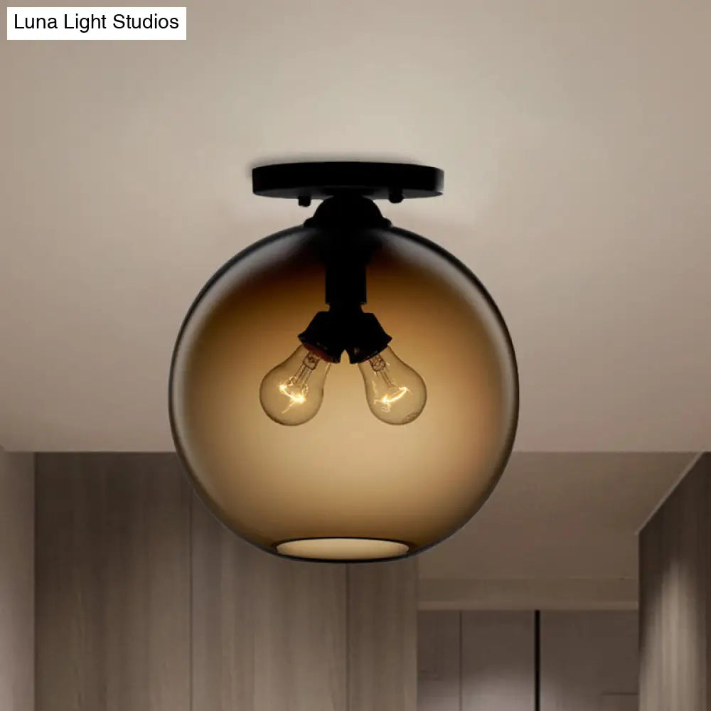 DecorBites™ DecorBites™ Industrial Style Semi-Flush Ceiling Light with Globe Shade in Red/Brown/Blue Glass for Dining Room (1/2 Light)