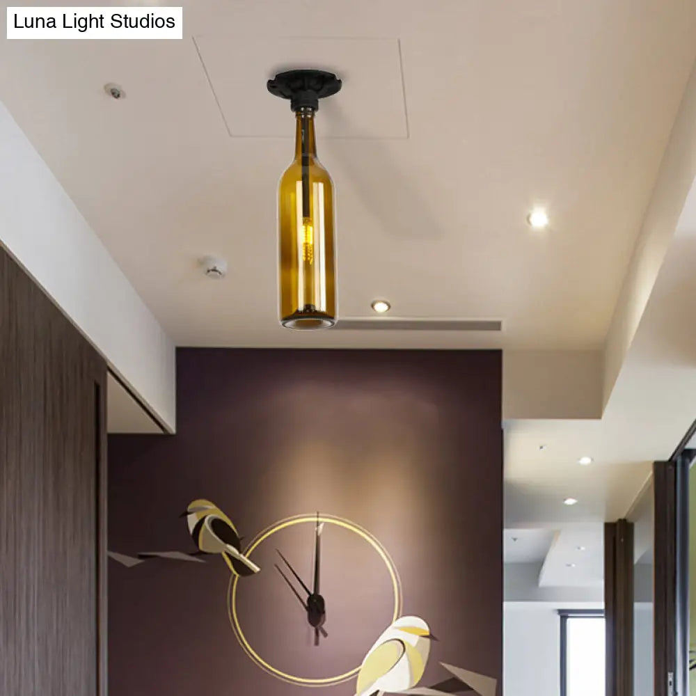 DecorBites™ DecorBites™ Industrial Style Semi-Flush Mount Light with Bottle Glass Shade - Stylish Living Room Lighting