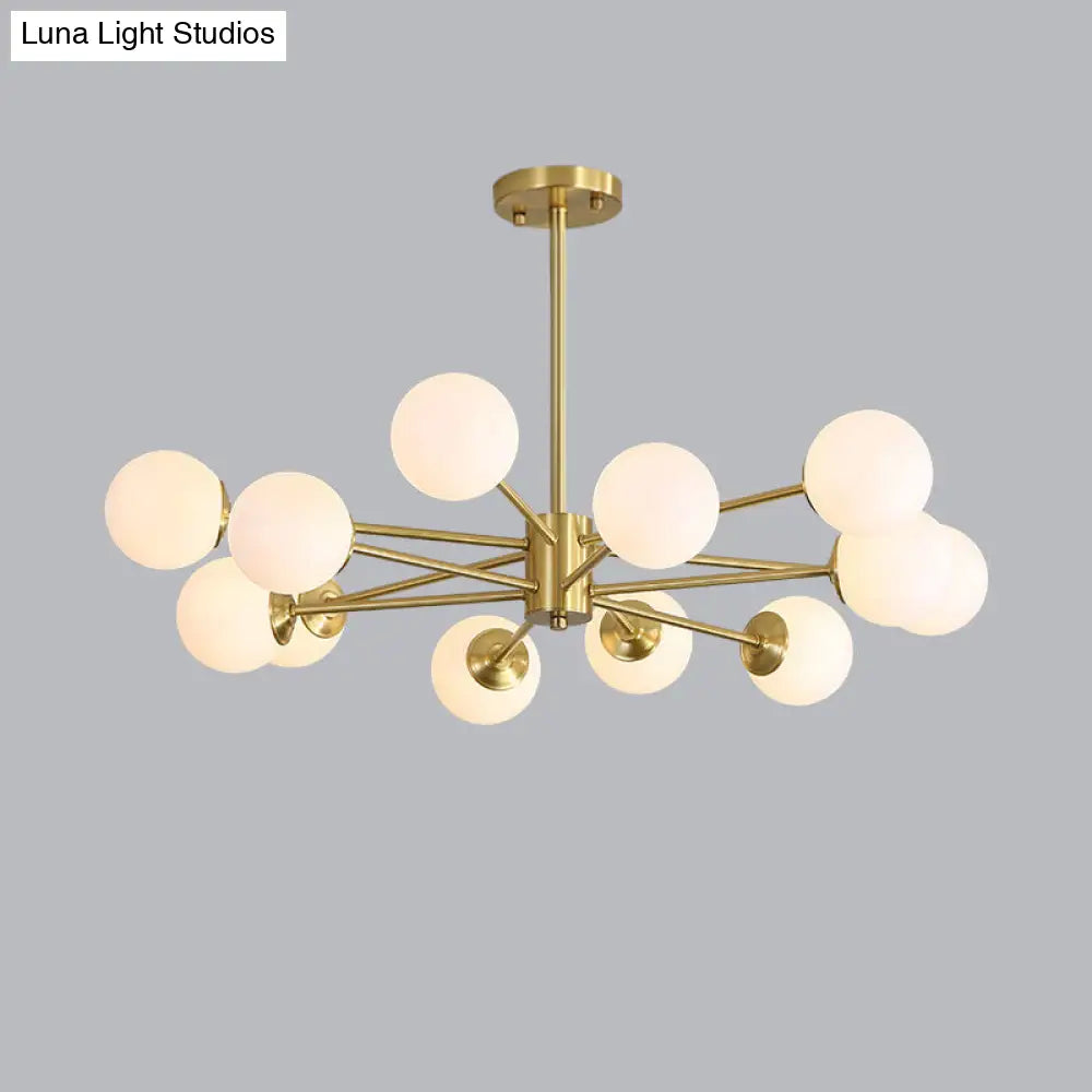 Ivory Glass Postmodern Chandelier with Gold Burst Design for Living Room