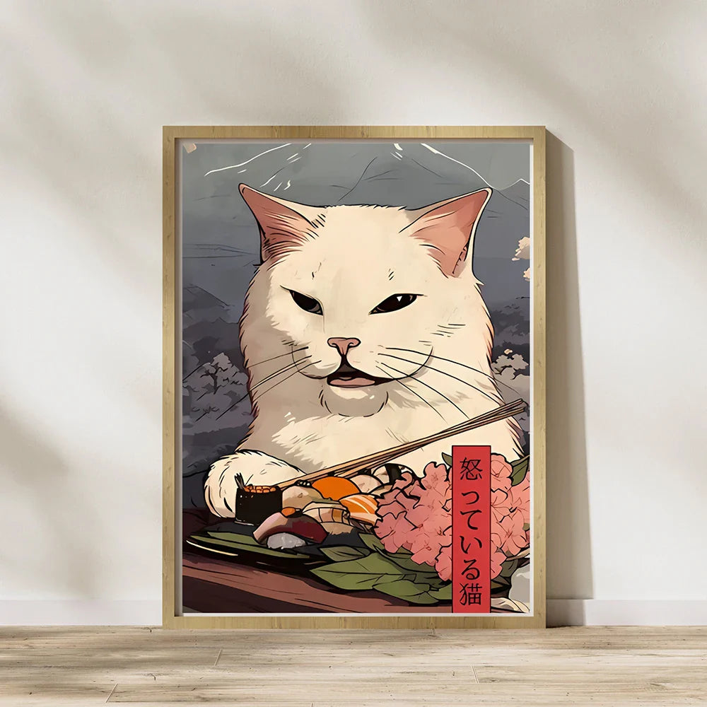 Japanese Cat Ramen Canvas Wall Art - CJ52099 / 30x40cm no frame