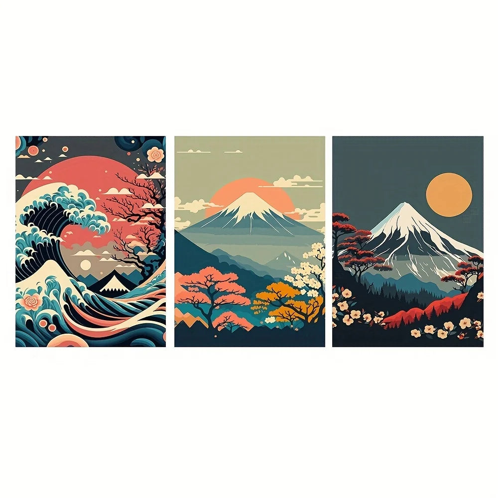 Japanese Nature Landscape Canvas Wall Art - ABC-3pcs / 50x70cm No Framed - Posters