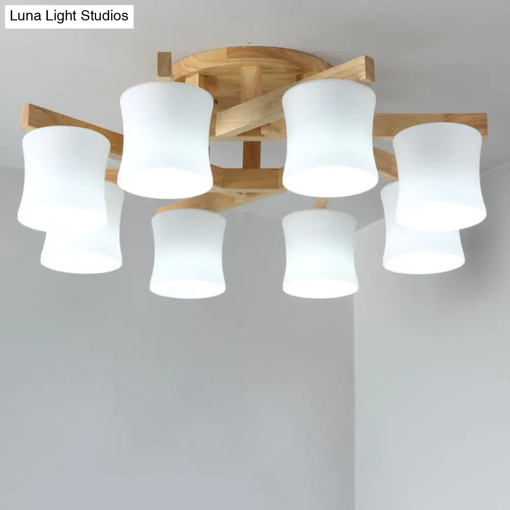 DecorBites™ DecorBites™ Japanese Semi Flush Mount Chandelier with White Glass Shade and Wooden Canopy