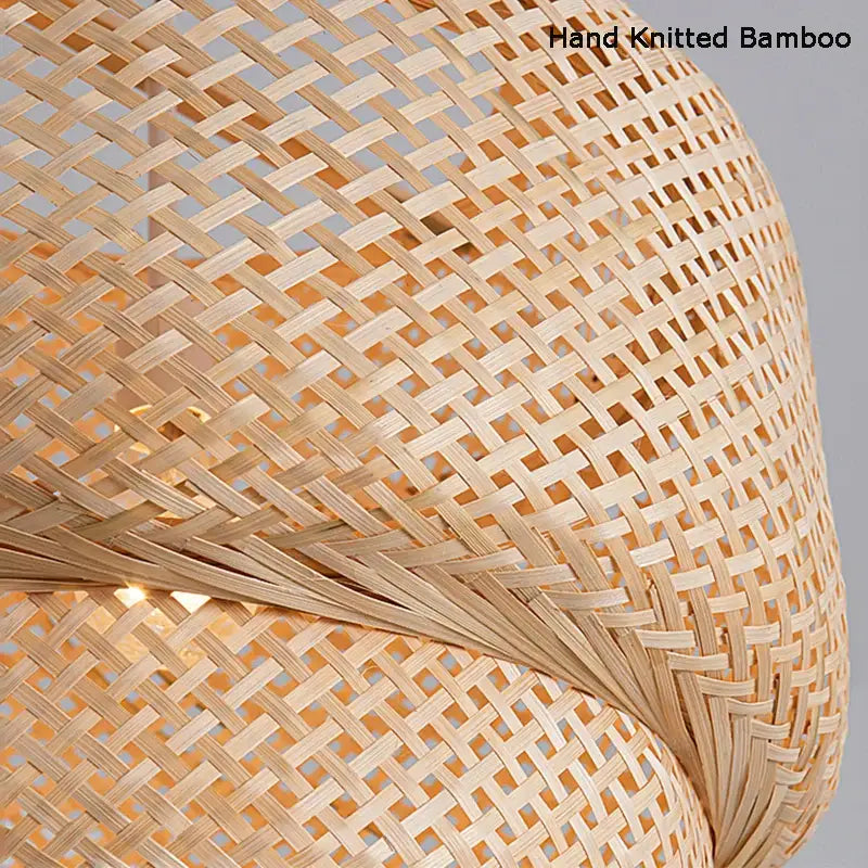 Japanese tiered bamboo pendant light with hand-knitted natural beige woven texture ideal for dining room led bulb