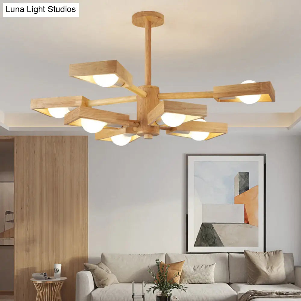 Lámpara colgante trapezoidal de madera japonesa para salón