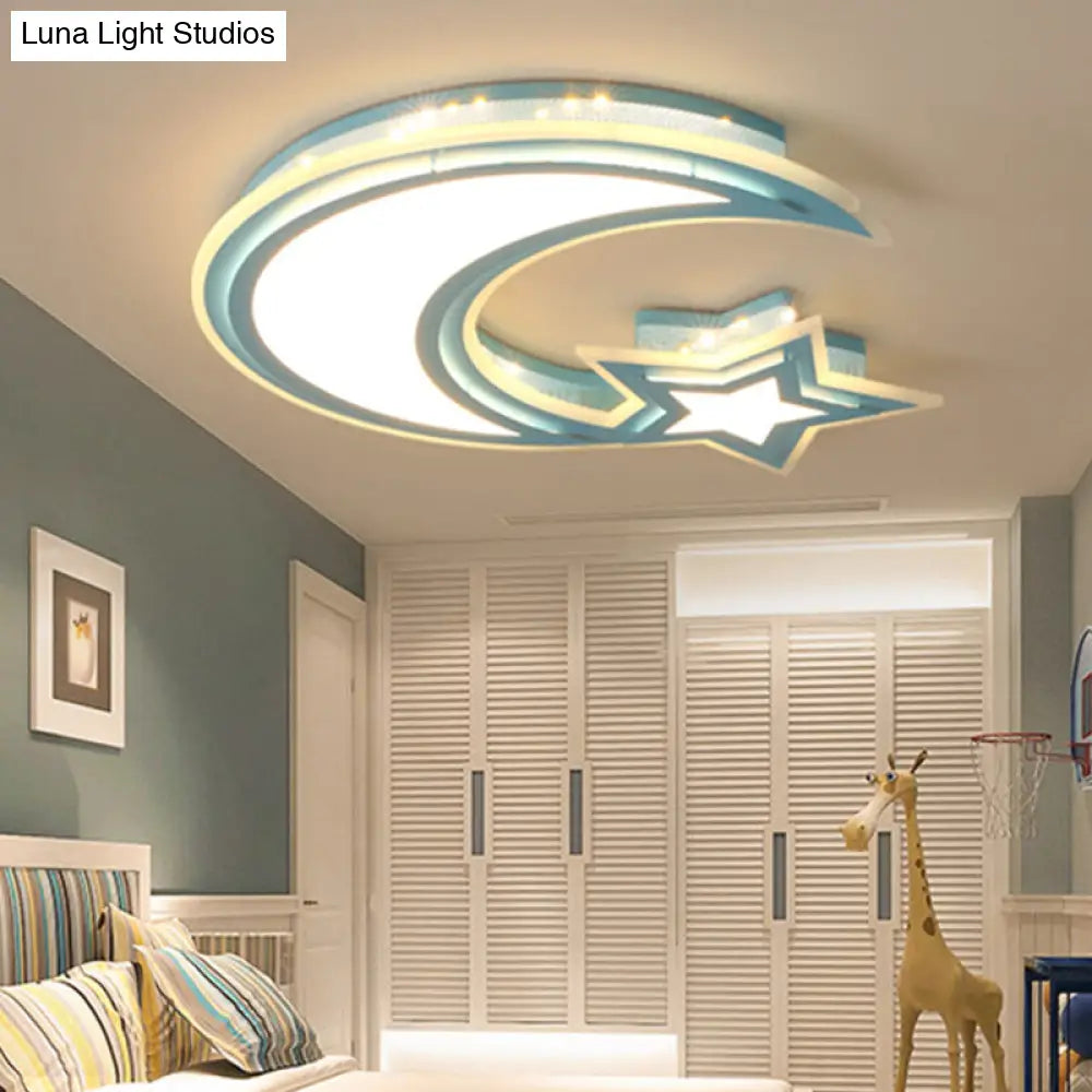 DecorBites™ DecorBites™ Kids' Cartoon Acrylic LED Flush Ceiling Light - Crescent and Star Design for Bedroom