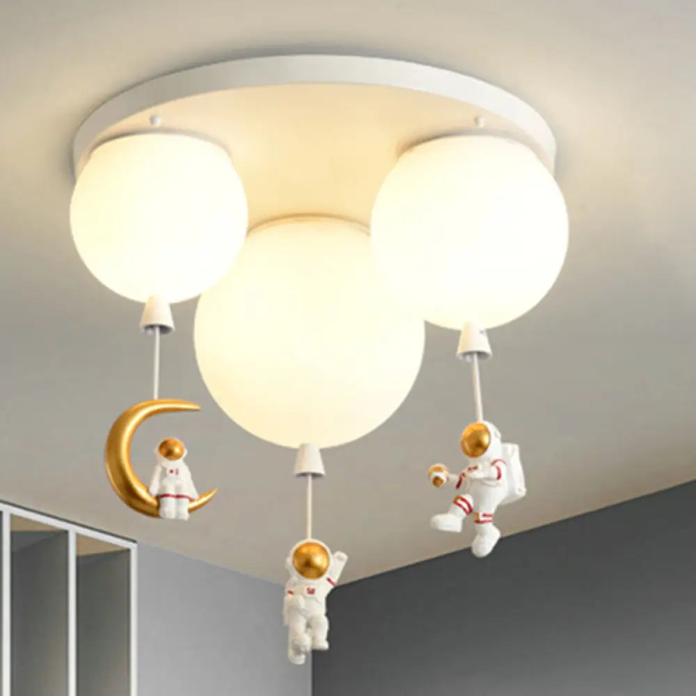 DecorBites™ DecorBites™ Kids' Ceiling Light with Cartoon Astronaut Pendant - Round Frosted Acrylic Lampshade, Flush-mount Design
