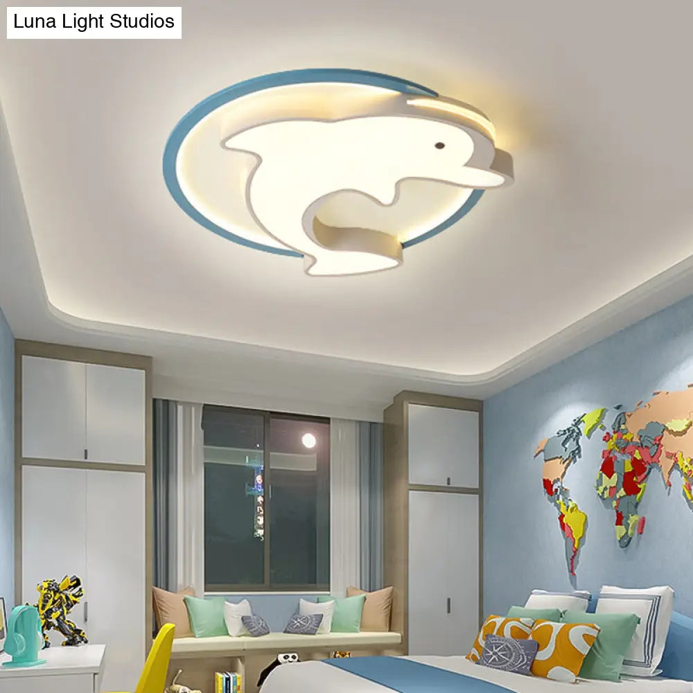 DecorBites™ DecorBites™ Kids LED Blue Dolphin Ceiling Light Fixture with Warm/White Light, Acrylic Shade, Flush Mount, 18"/23.5" W