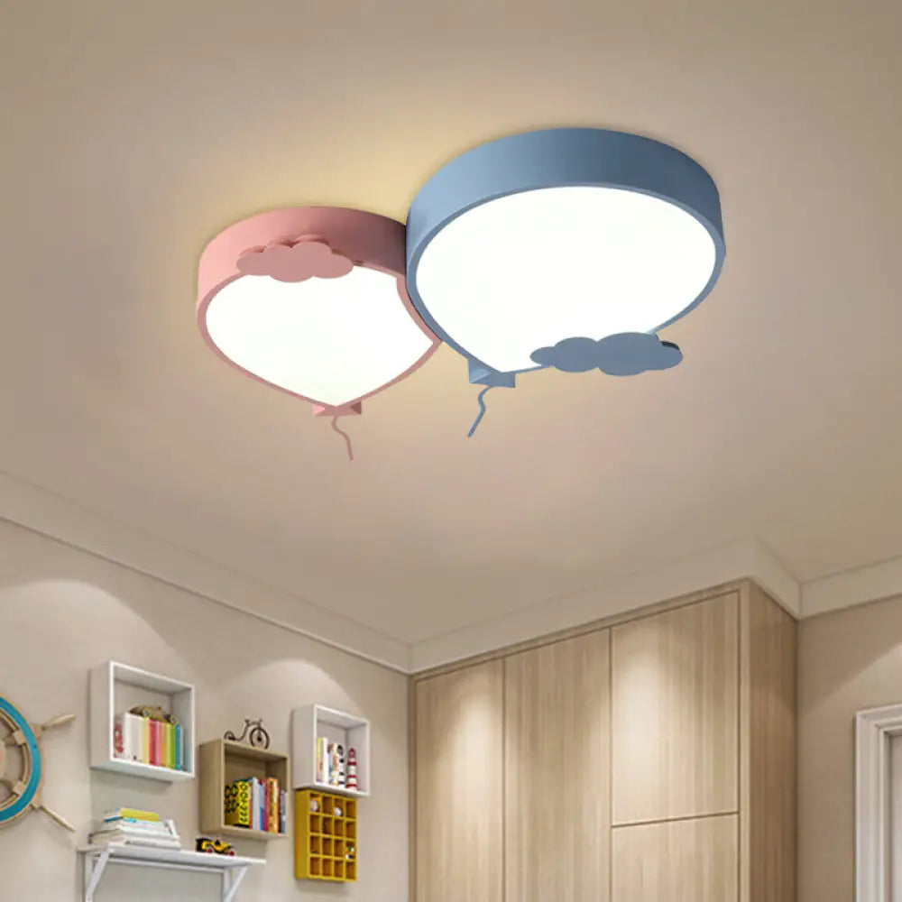 DecorBites™ DecorBites™ Kids LED Blue Flush Mount Ceiling Light with Balloon Lighting Fixture and Acrylic Shade in White/Warm Light