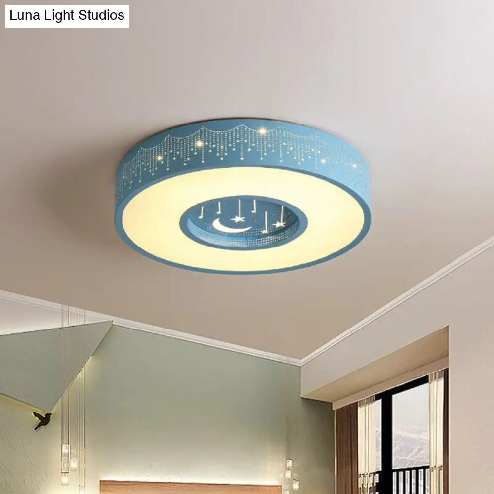 DecorBites™ DecorBites™ Kids LED Flush Mount Ceiling Light with Moon and Star Pattern in Pink/Blue, 16"/19.5" Width