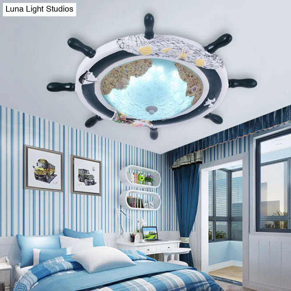 DecorBites™ DecorBites™ Kids' Resin Ceiling Light with Bubble Glass Shade - Blue Rudder Flush Mount Lamp