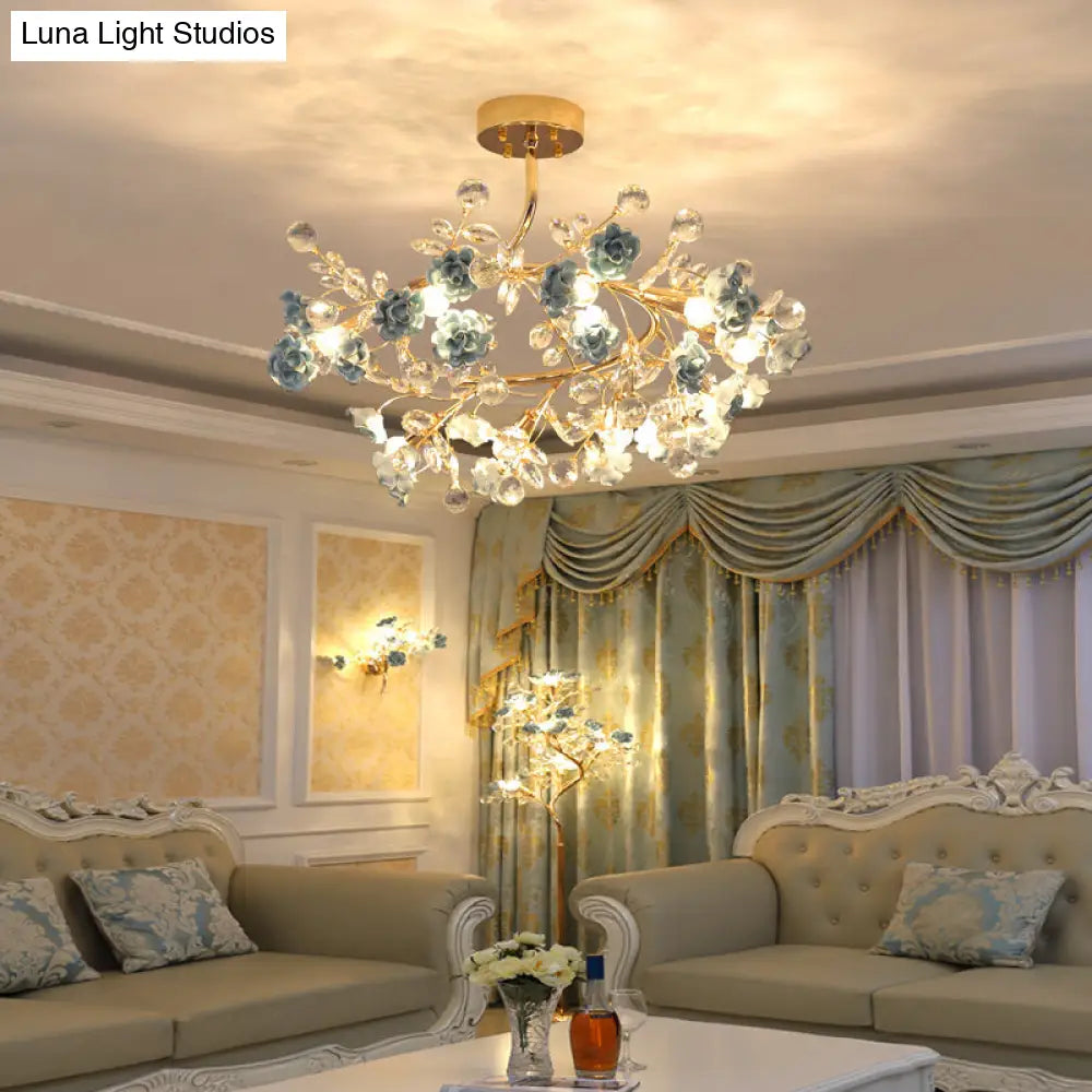 DecorBites™ DecorBites™ Korean Garden Ceramic Rose Ceiling Light with Crystal Accents