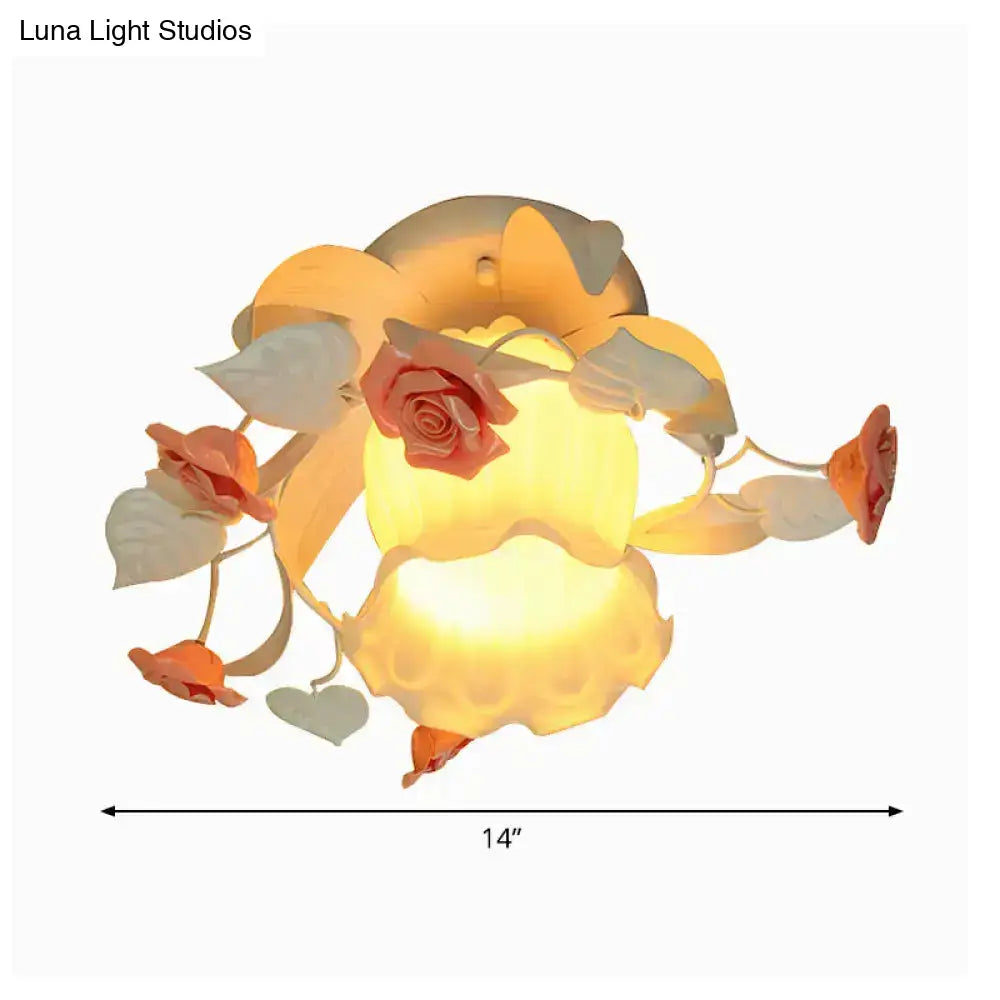 DecorBites™ Korean Garden Ruffle Semi Flush Mount Lamp - Elegant Flower Deco, White Frosted Glass Ceiling Light